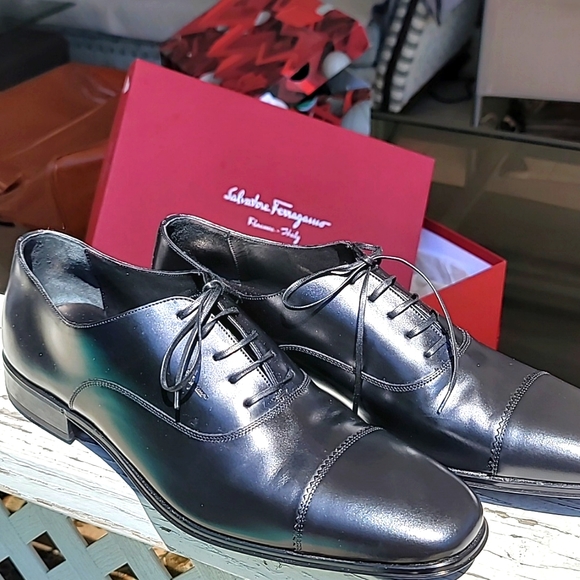 #100 SALVADOR FERRAGAMO MEN'S OXFORD SHOES WITH SHOE LACES - Picture 3 of 13